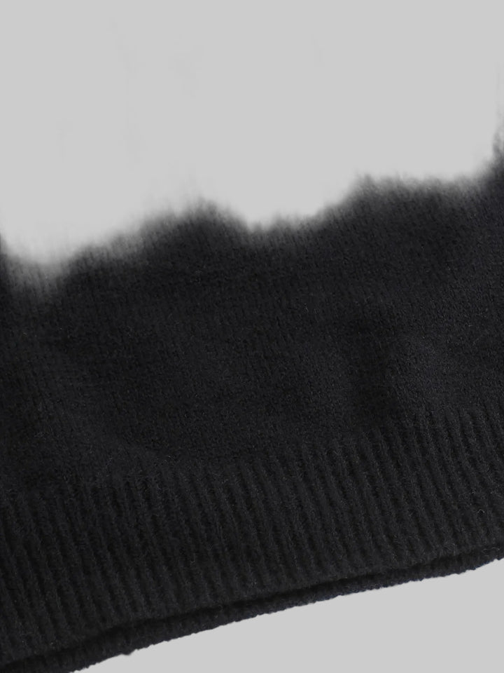 Round Neck Ribbed Knit Jumper with Striped Cuffs