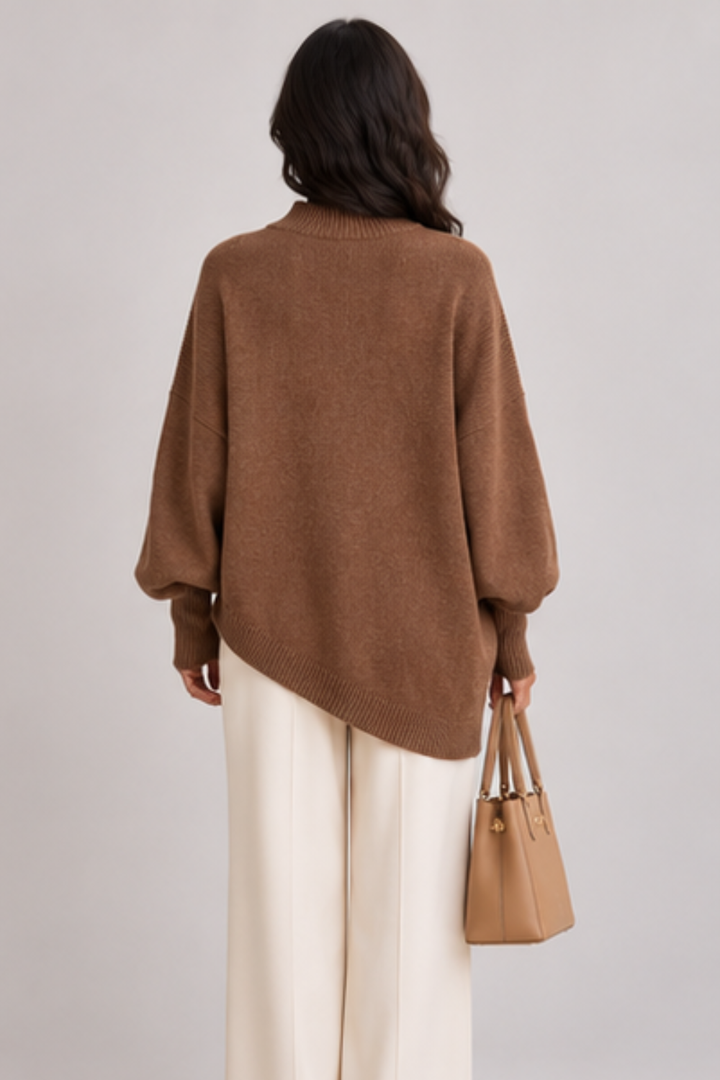 Women's Asymmetric Button Mock Neck Jumper