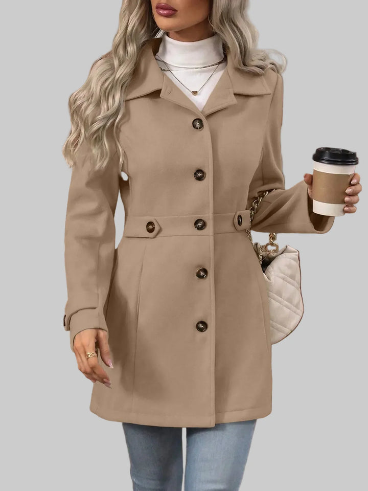 Tailored Button-Front Coat with Belted Waist