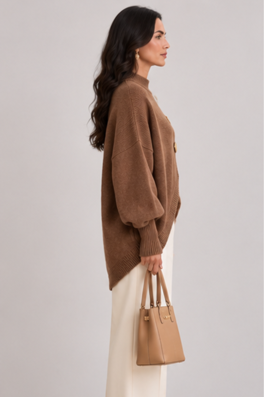 Women's Asymmetric Button Mock Neck Jumper