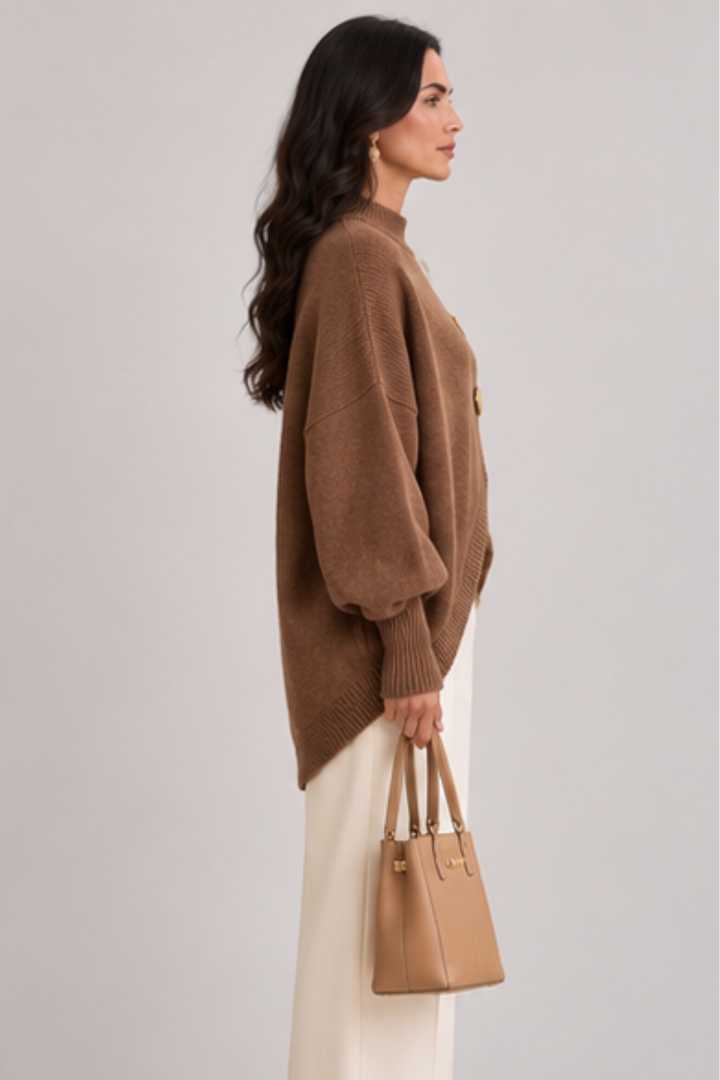 Women's Asymmetric Button Mock Neck Jumper
