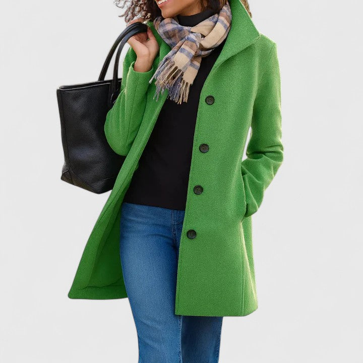 Women's Classic Button-Front Tailored Coat - Green