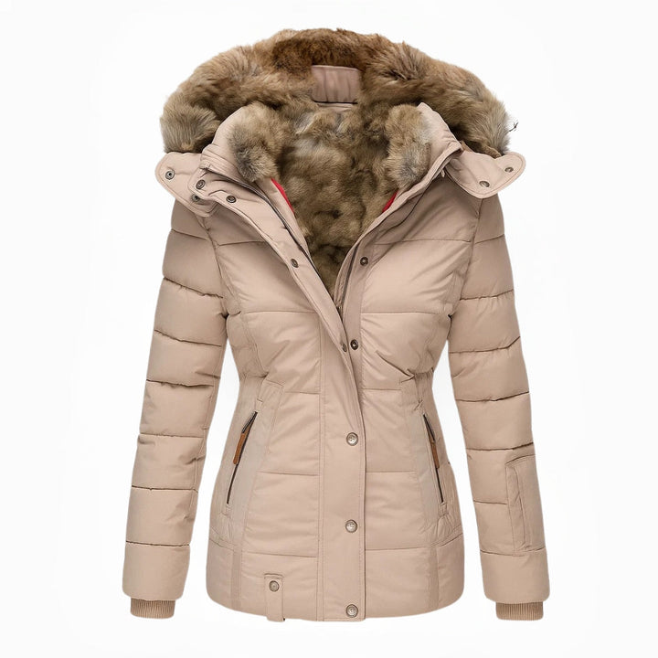 Women's Hooded Quilted Winter Coat - Beige