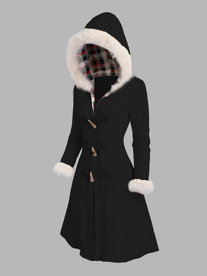 Women's Fur-Trimmed Hooded Longline Coat