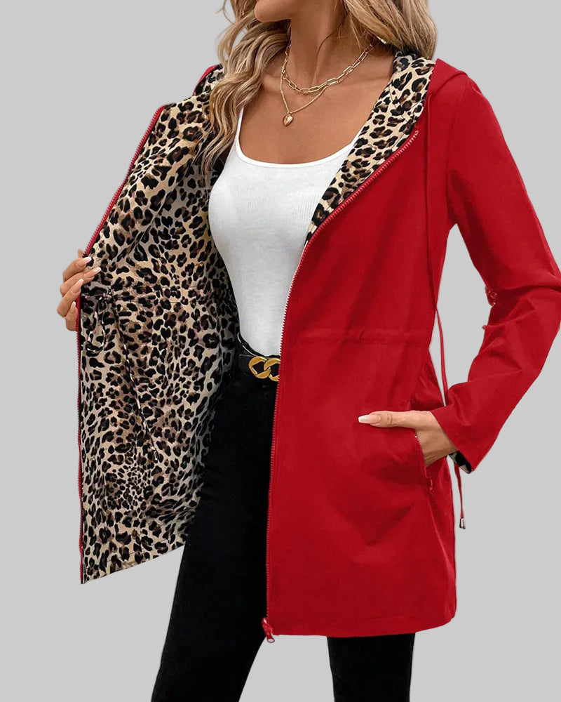 Reversible Hooded Leopard Print Coat
