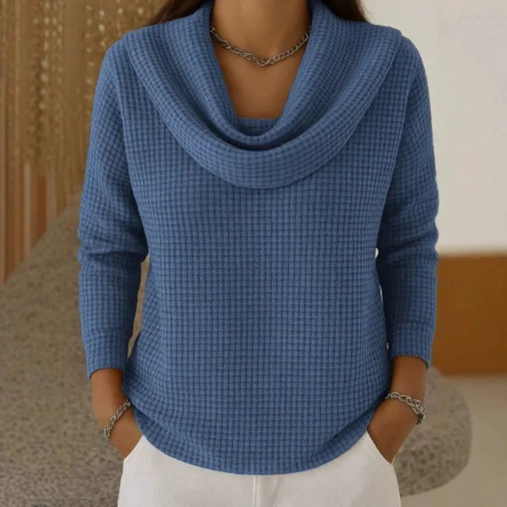 Women's Waffle Knit Cowl Neck Jumper - Blue