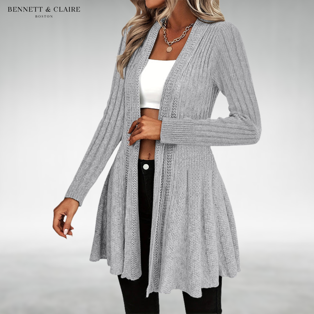 Women's Longline Open-Front Knit Cardigan - Gray