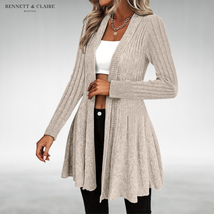 Women's Longline Open-Front Knit Cardigan - Apricot