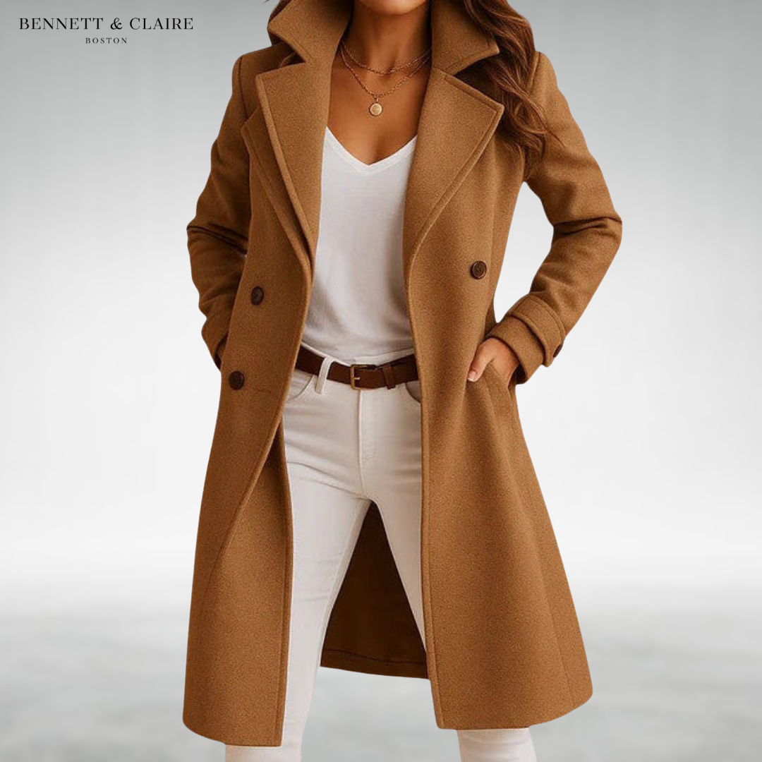 Women's Elegant Tailored Long Winter Coat - Brown
