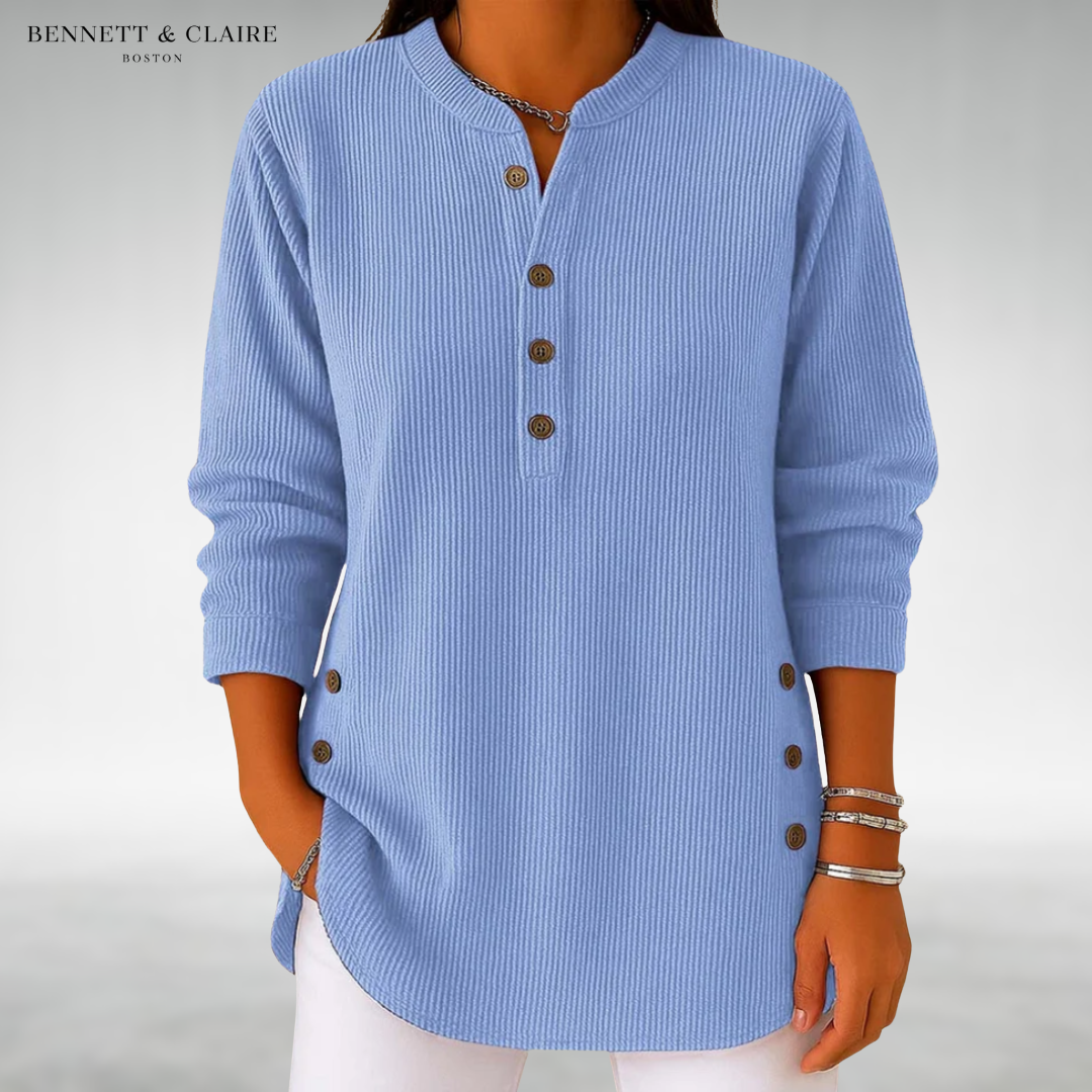 Women's Relaxed Button-Detail Knit Sweater - Blue