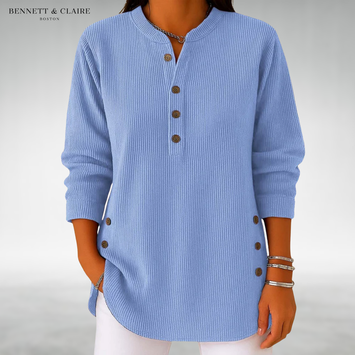 Women's Relaxed Button-Detail Knit Sweater - Blue