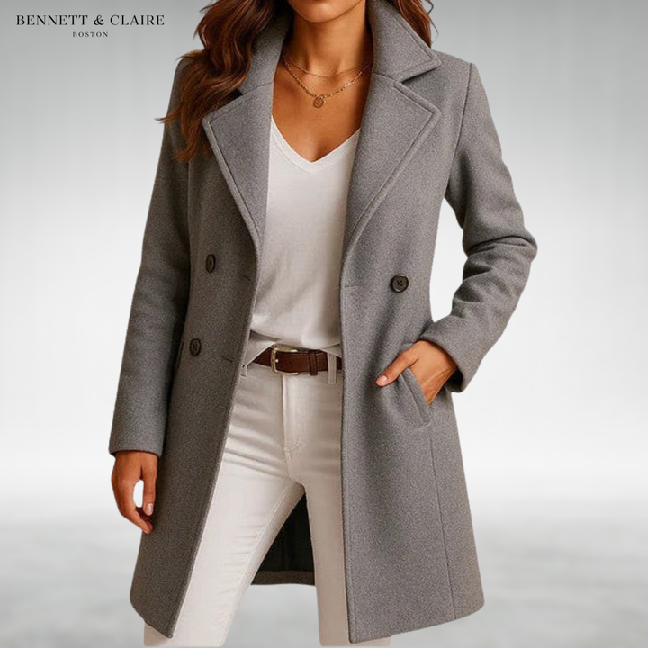 Women's Elegant Tailored Long Winter Coat - Gray