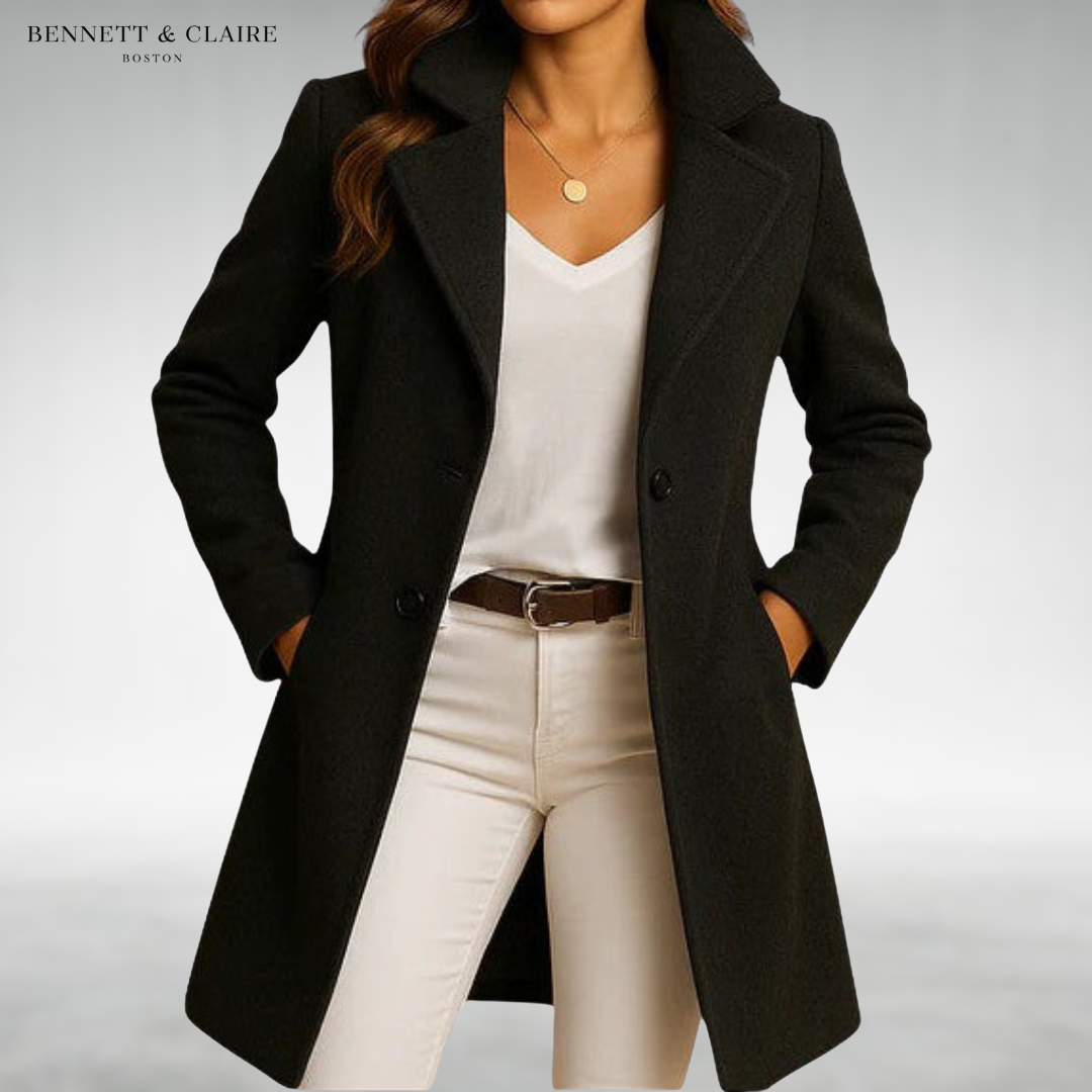 Women's Elegant Tailored Long Winter Coat - Black