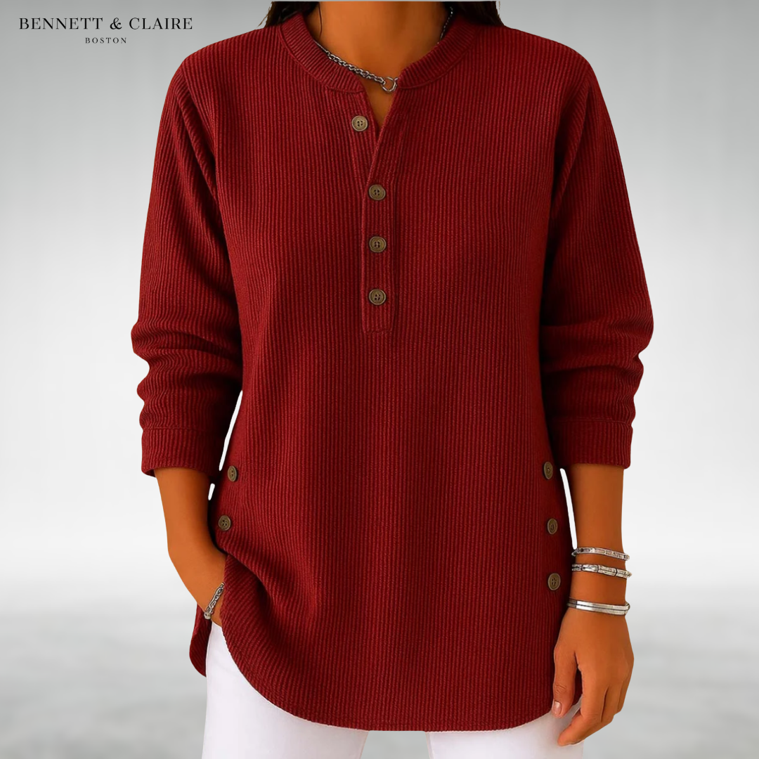 Women's Relaxed Button-Detail Knit Sweater - Red