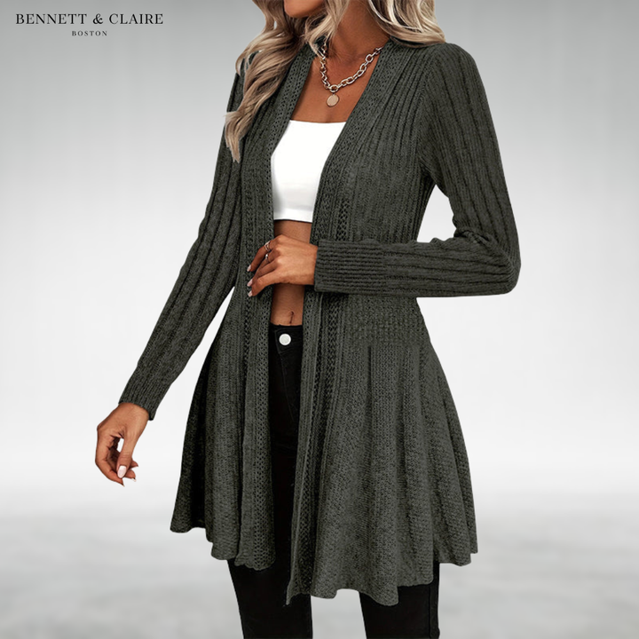 Women's Longline Open-Front Knit Cardigan - Dark Gray