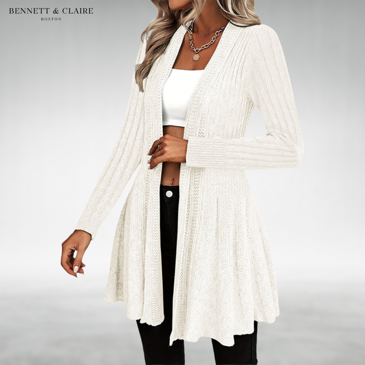 Women's Longline Open-Front Knit Cardigan - Beige