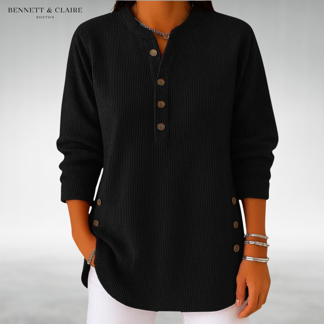 Women's Relaxed Button-Detail Knit Sweater - Black