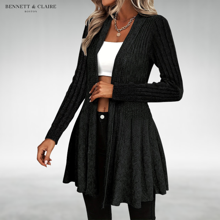 Women's Longline Open-Front Knit Cardigan - Black