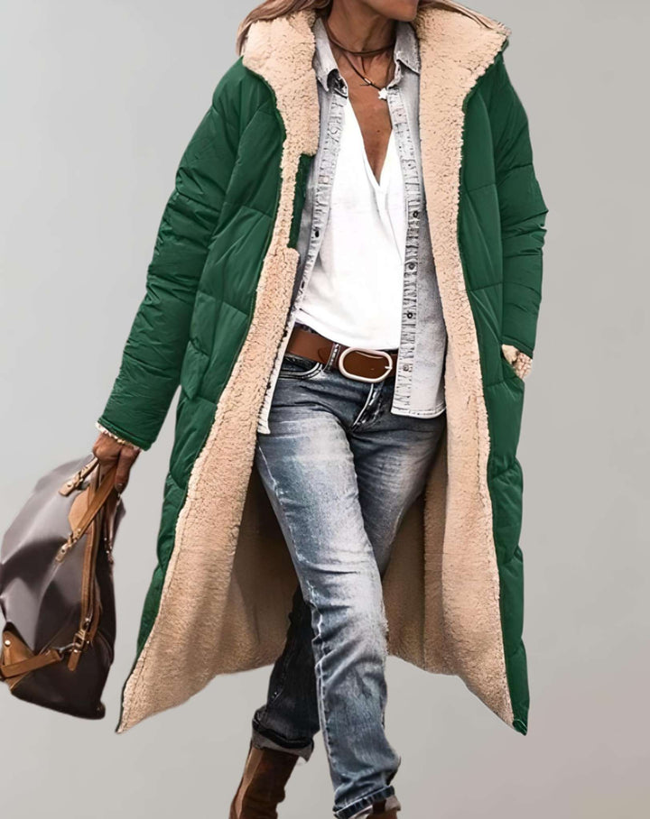 Women's Fleece-Lined Quilted Puffer Coat - Green