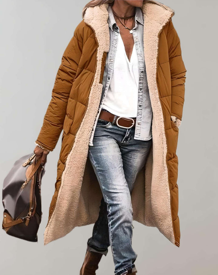 Women's Fleece-Lined Quilted Puffer Coat - Brown