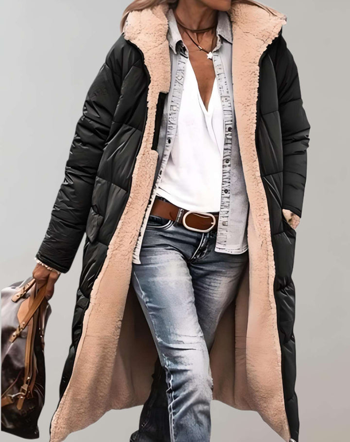 Women's Fleece-Lined Quilted Puffer Coat - Black