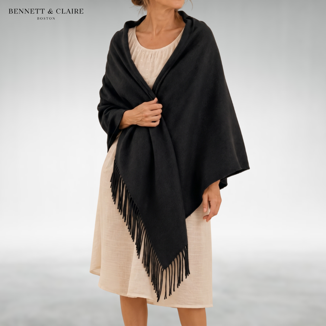 Women's Soft Fringed Wrap Scarf - Black