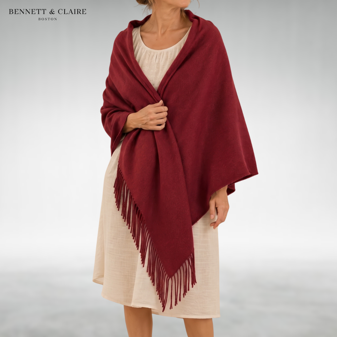 Women's Soft Fringed Wrap Scarf - Burgundy