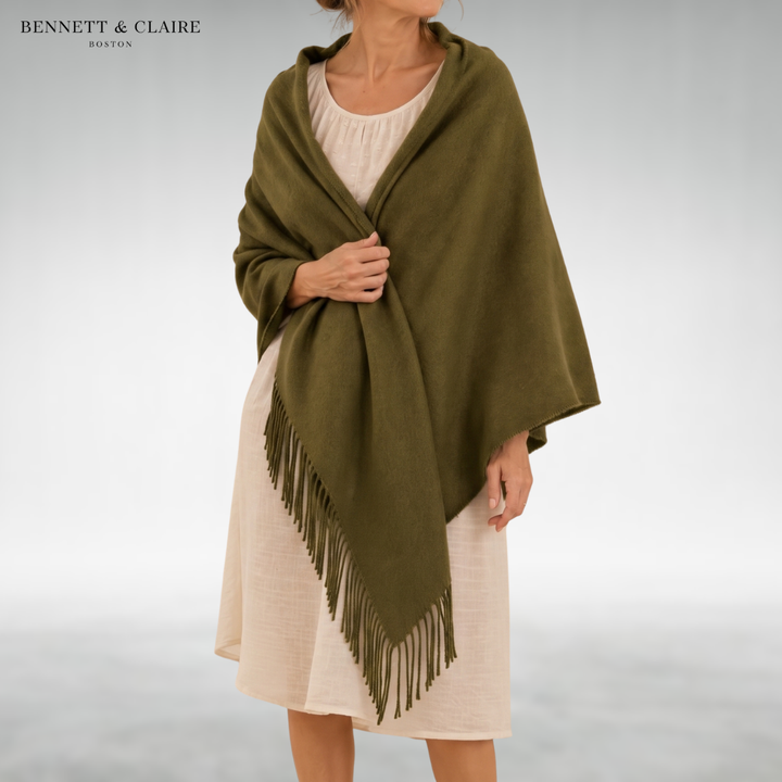 Women's Soft Fringed Wrap Scarf - Army Green