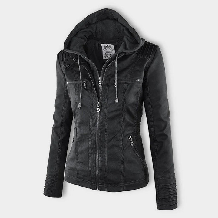 Hooded Biker Jacket with Zipped Pockets and Shaped Waist
