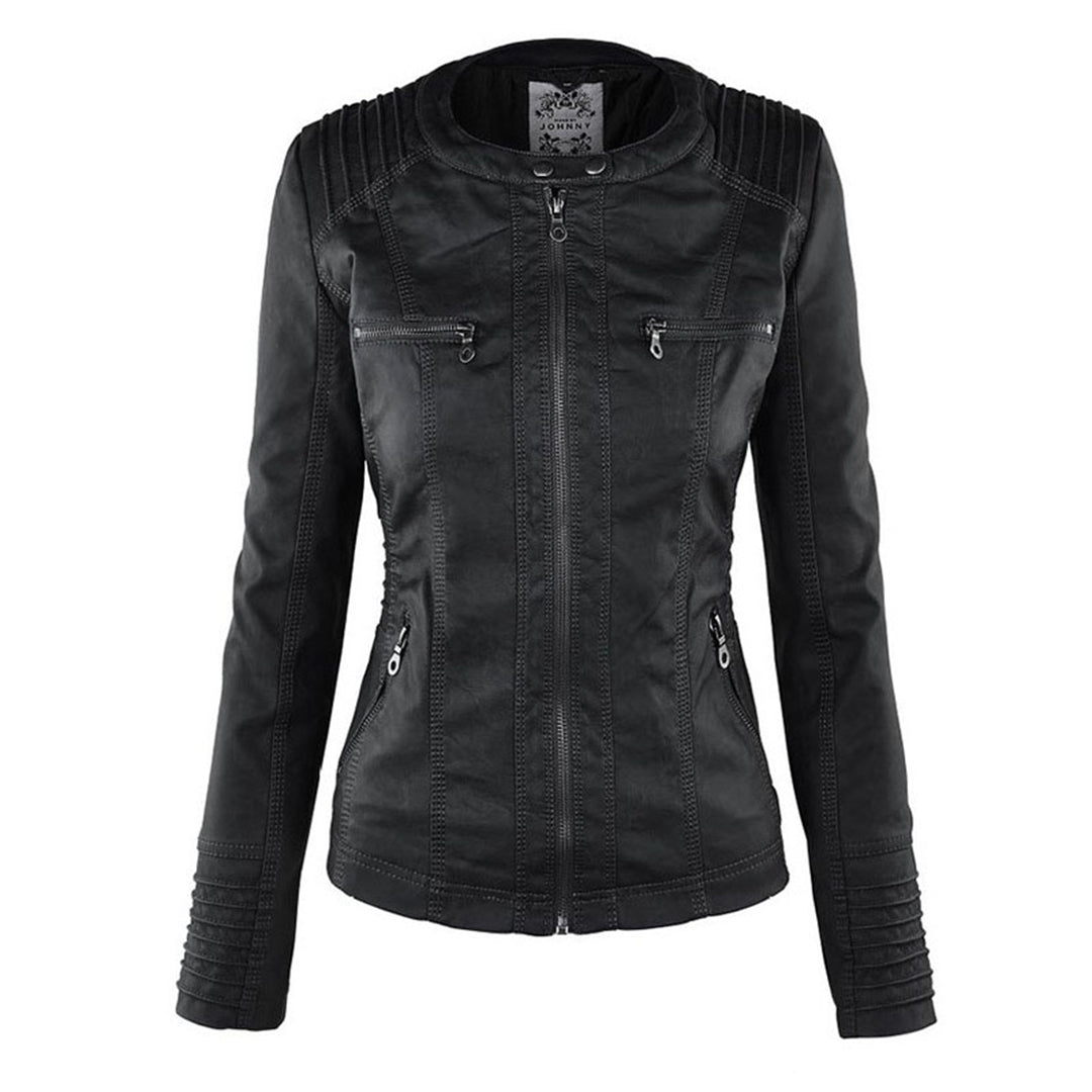 Hooded Biker Jacket with Zipped Pockets and Shaped Waist