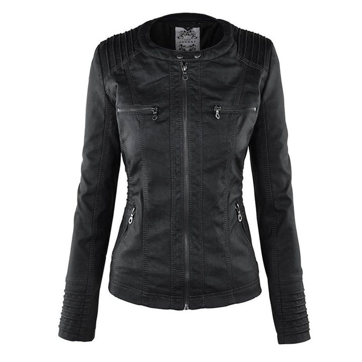 Hooded Biker Jacket with Zipped Pockets and Shaped Waist