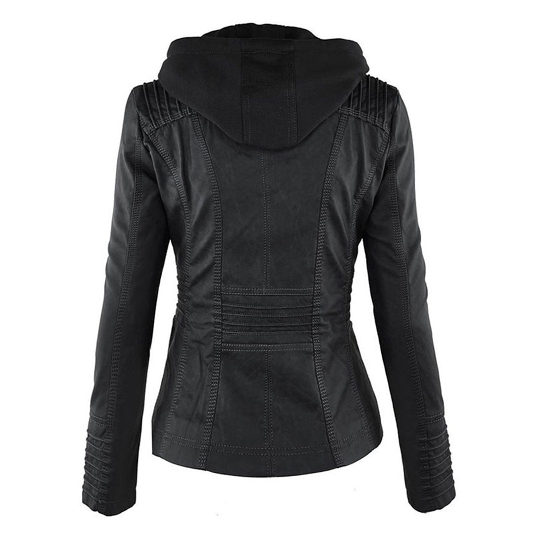 Hooded Biker Jacket with Zipped Pockets and Shaped Waist