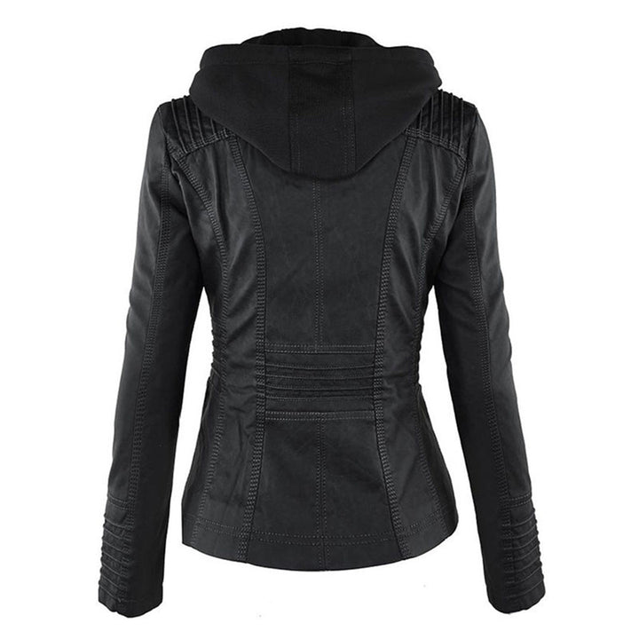 Hooded Biker Jacket with Zipped Pockets and Shaped Waist