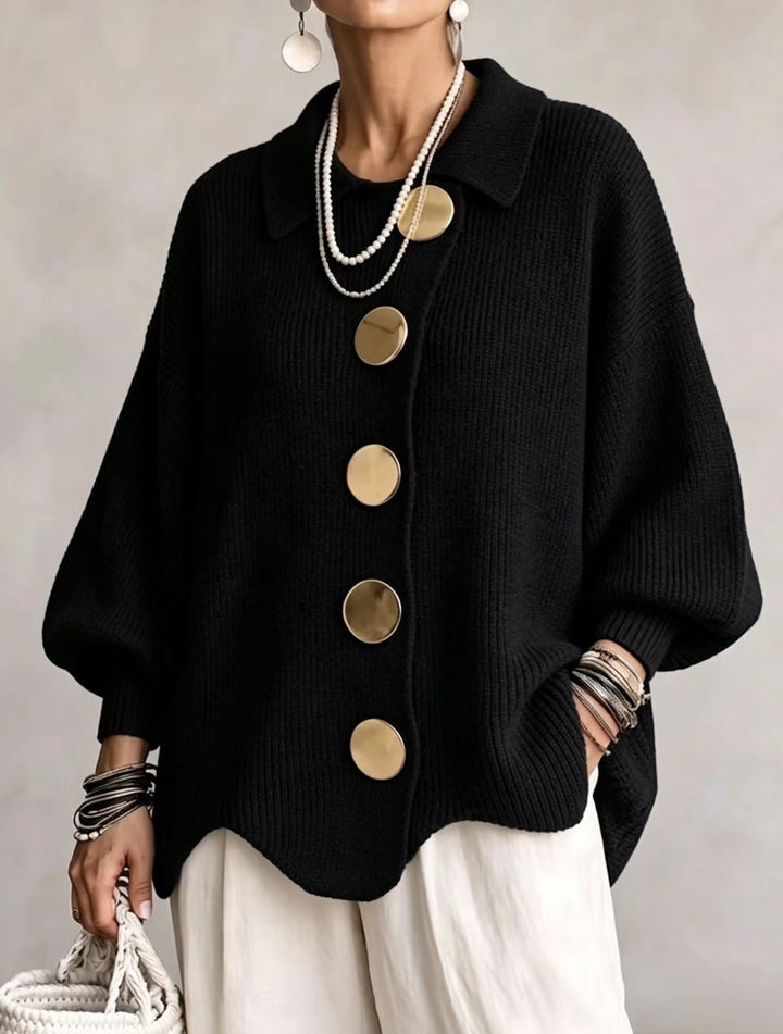 Women's Oversized Heavyweight Knit Lantern Sleeve Cardigan - Black