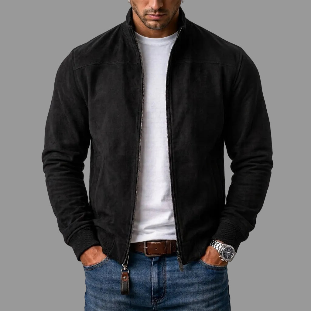 Men’s Faux Suede High Collar Bomber Jacket