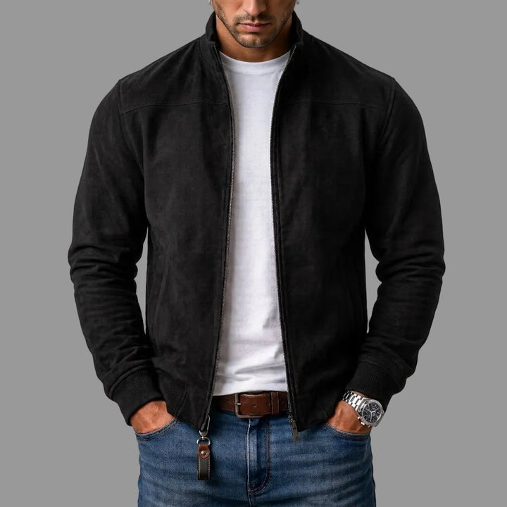 Men’s Faux Suede High Collar Bomber Jacket