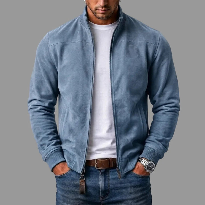 Men’s Faux Suede High Collar Bomber Jacket