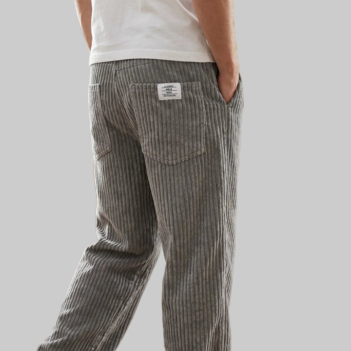 Men's Relaxed Fit Corduroy Trousers with Elasticated Drawstring Waist