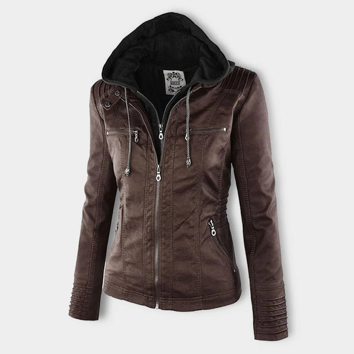 Hooded Biker Jacket with Zipped Pockets and Shaped Waist