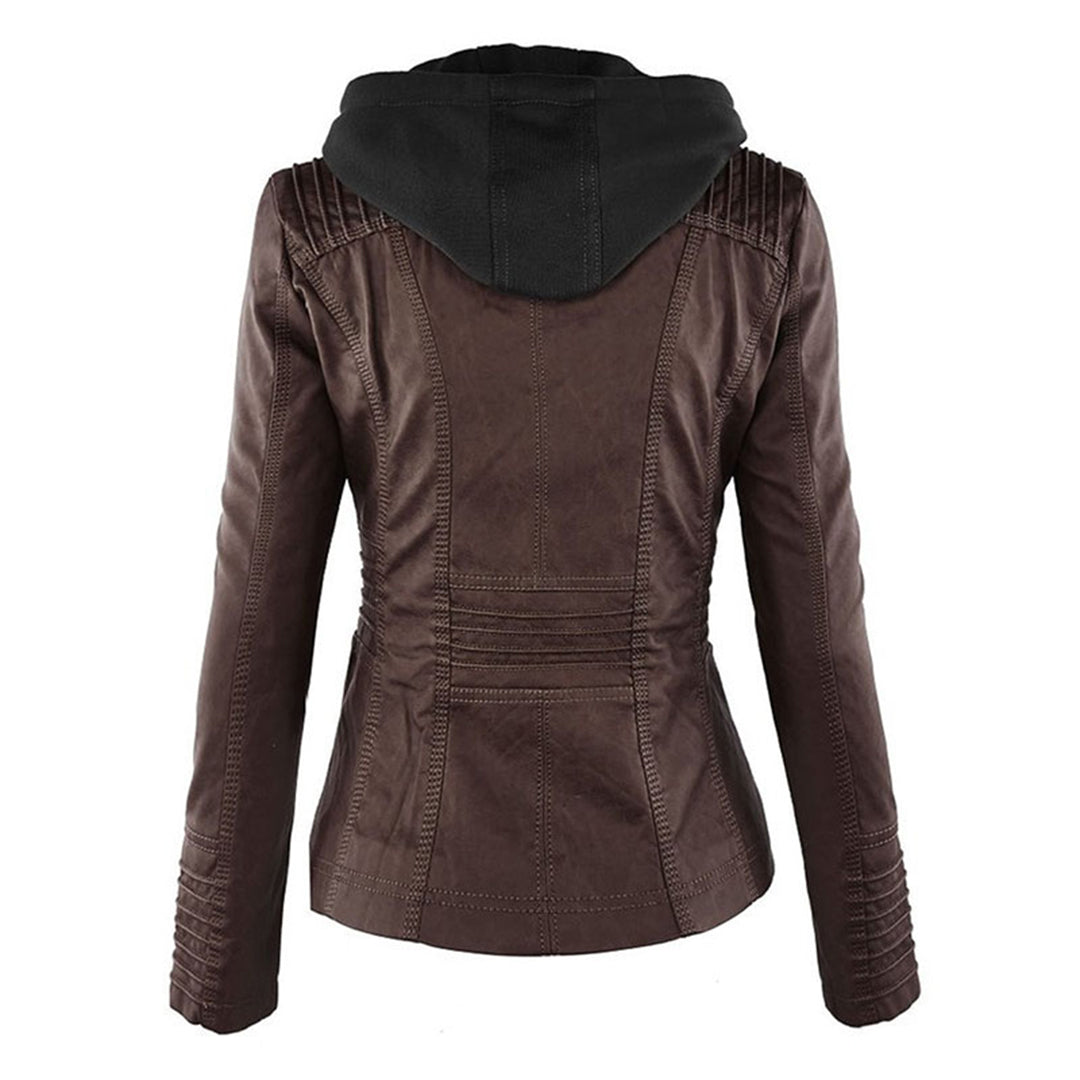 Hooded Biker Jacket with Zipped Pockets and Shaped Waist