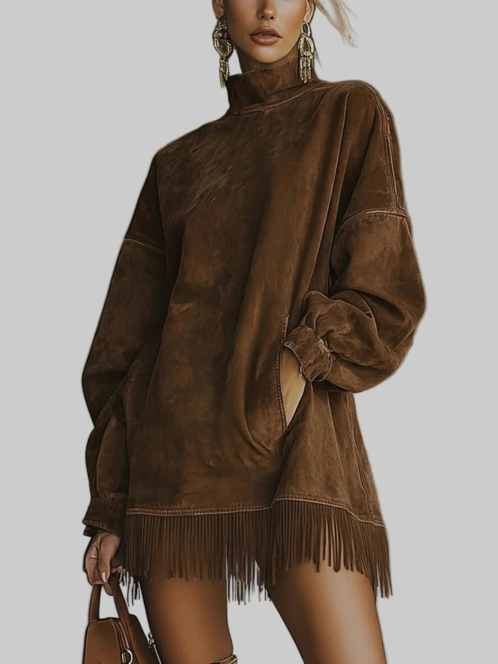 Women’s Oversized Faux Suede Fringed Mini Dress