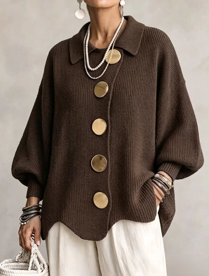 Women's Oversized Heavyweight Knit Lantern Sleeve Cardigan - Brown