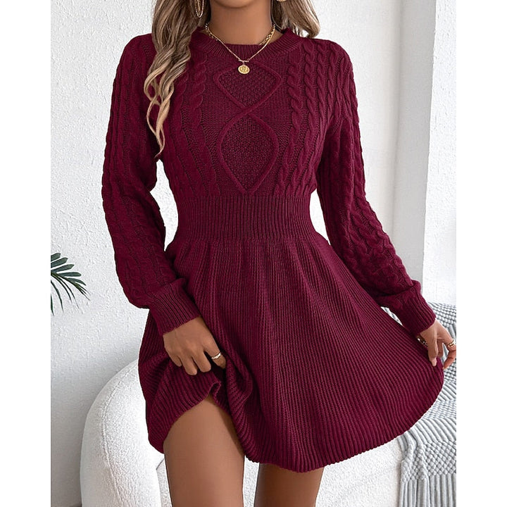 Women's Cable Knit Fitted Waist Sweater Dress