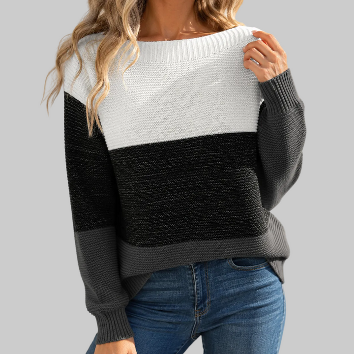 Colour Block Crew Neck Knitted Jumper