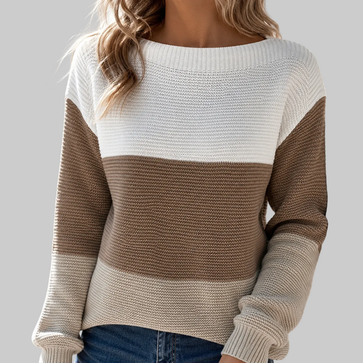 Colour Block Crew Neck Knitted Jumper