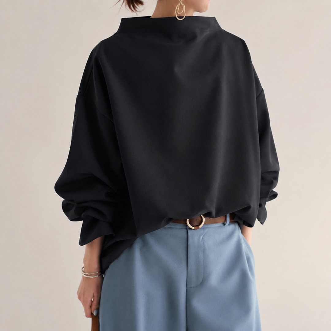 Women's Oversized High-Neck Knitted Jumper with Balloon Sleeves