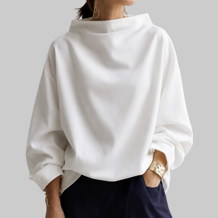 Women's Oversized High-Neck Knitted Jumper with Balloon Sleeves