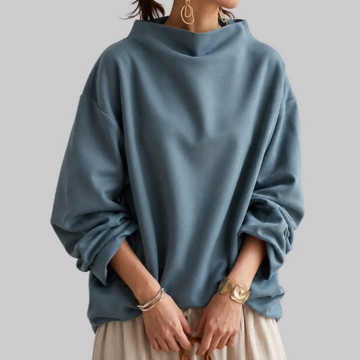 Women's Oversized High-Neck Knitted Jumper with Balloon Sleeves