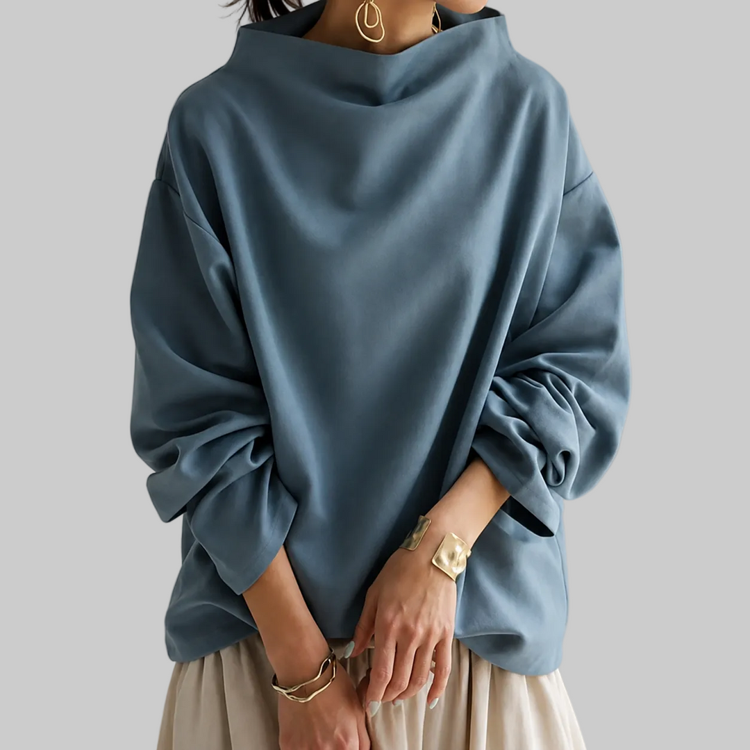 Women's Oversized High-Neck Knitted Jumper with Balloon Sleeves