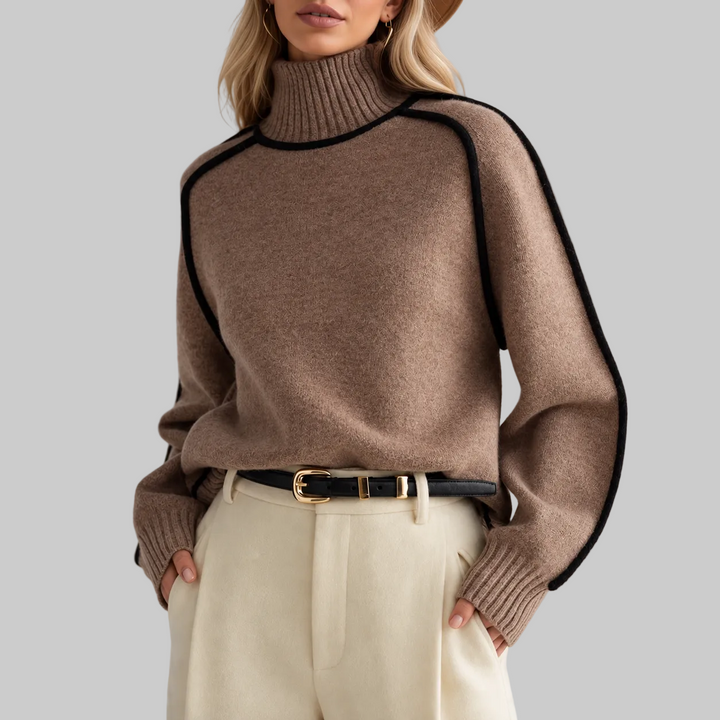 Women's Contrast Trim Roll Neck Knitted Jumper